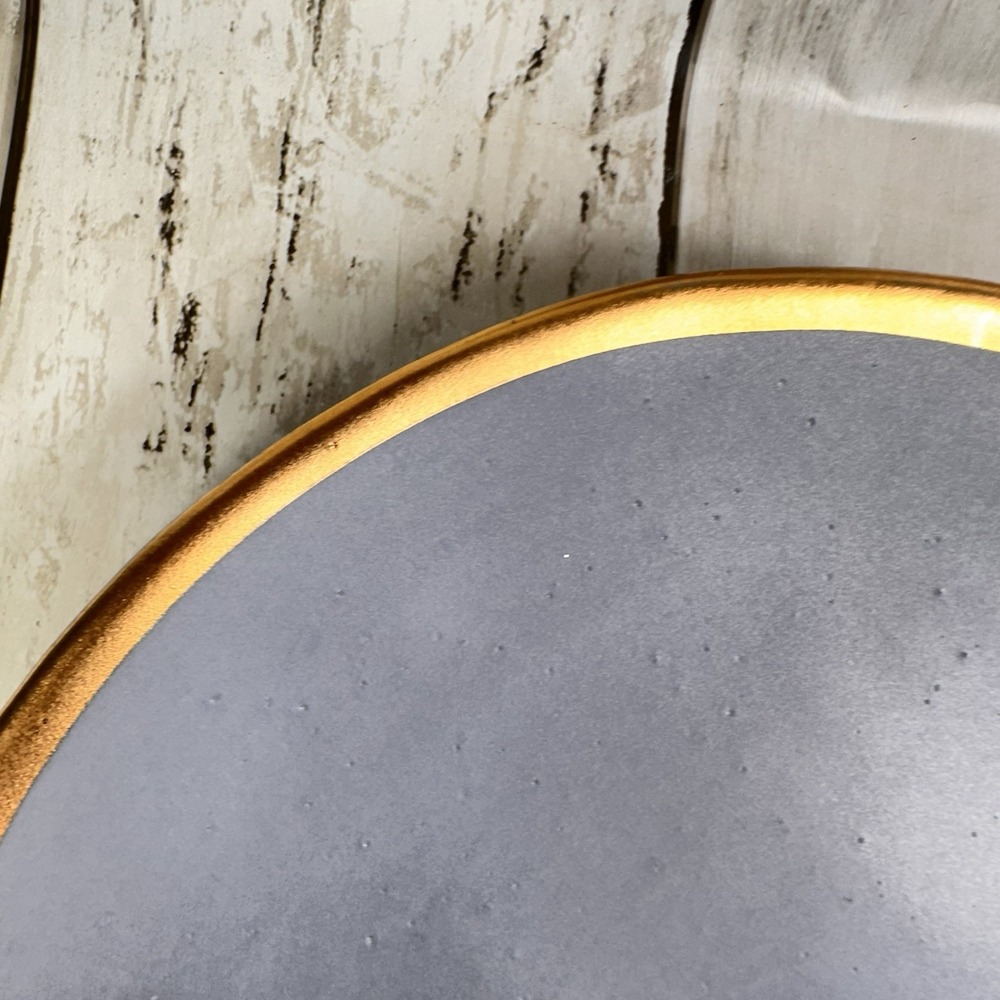 Crate & Barrel Salad‎ Luncheon Plate Addison Gray Gold Rim Boho Glam Casual - Picture 7 of 16